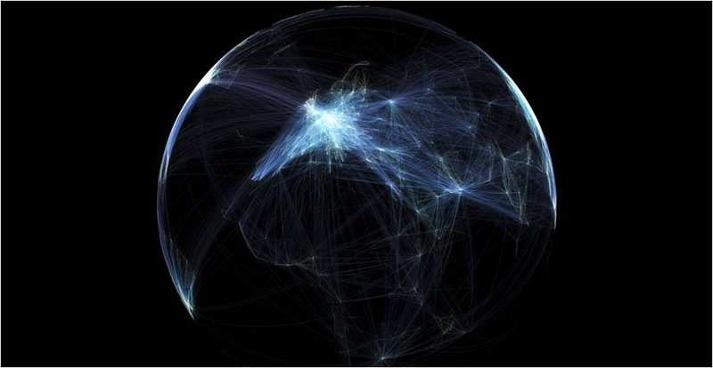 Illustration for article titled Todas las rutas de vuelo del mundo, en un fascinante mapa